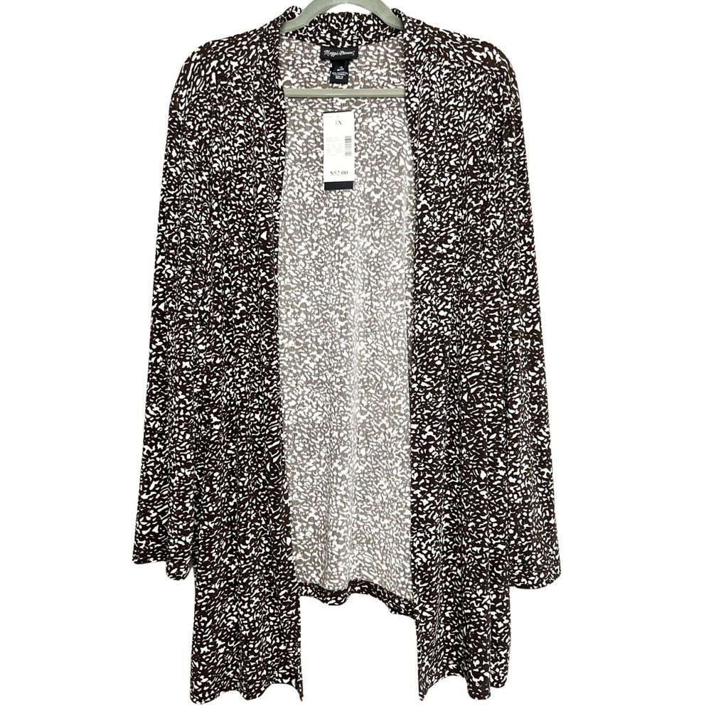 Maggie Barnes NWT Brown White Pattern Cardigan Womens Plus Size 1X - 18/20